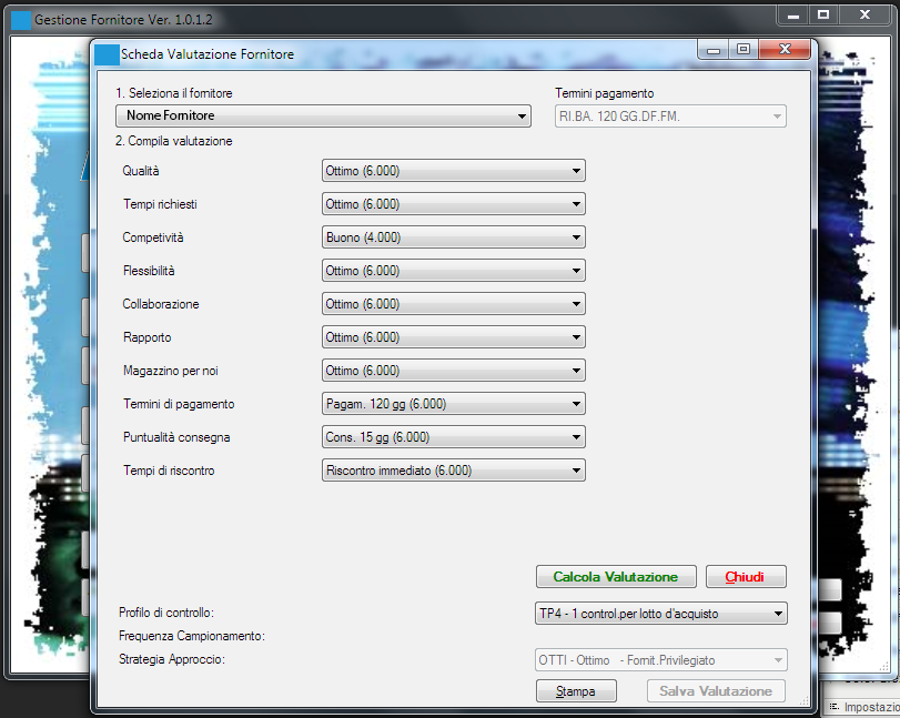 screenshot del programma gestione fornitore per la valutazione